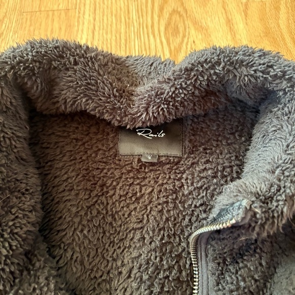 Rails Austin Black High Pile Fleece Full Zip Front Jacket Large Sherpa Soft - Picture 6 of 8